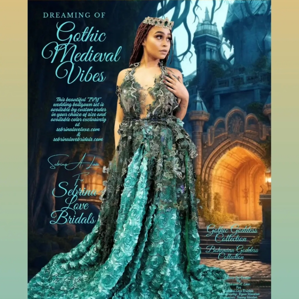 SAMPLE GOWN - "IVY" Green 3D Floral Wedding Ballgown Set